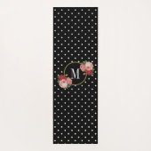 Zwart Retro Polka Dots Bloemen Monogram Yogamat (Achterkant)