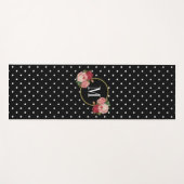 Zwart Retro Polka Dots Bloemen Monogram Yogamat (Voorkant (horizontaal))