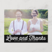 Zwart Retro Script Foto bruiloft Dank u Briefkaart (Voorkant)