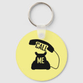 Zwart  retro telefoon Bel me Sleutelhanger (Voorkant)