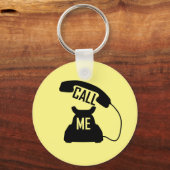 Zwart  retro telefoon Bel me Sleutelhanger (Voorkant)