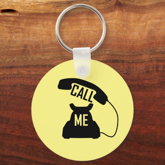 Zwart  retro telefoon Bel me Sleutelhanger (Voorkant)