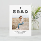 Zwart Retro Typografie Foto Afstuderen Aankondiging (Staand voorkant)