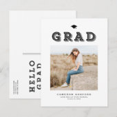 Zwart Retro Typografie Foto Afstuderen Aankondigingskaart (Voorkant / Achterkant)