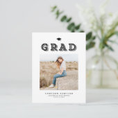 Zwart Retro Typografie Foto Afstuderen Aankondigingskaart (Staand voorkant)