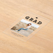 Zwart Retro Typografie Foto Afstuderen Acryl Uitnodigingen (Laagn)