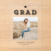 Zwart Retro Typografie Foto Afstuderen Acryl Uitnodigingen (Voorkant)