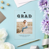 Zwart Retro Typografie Foto Afstuderen Acryl Uitnodigingen (Insitu (Huwelijk))