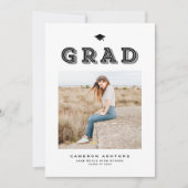 Zwart Retro Typografie Foto Afstuderen Kaart (Voorkant)