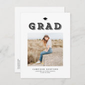 Zwart Retro Typografie Foto Afstuderen Uitnodiging Briefkaart (Voorkant / Achterkant)