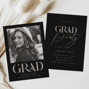 Zwart Retro Typografie Foto Graduation Party Kaart