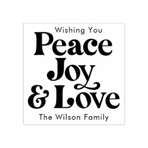 Zwart Retro Vrede Vreugde & Liefde Kerstmis Famili Rubberstempel