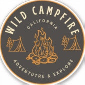 Zwart Retro Wild Campfire Circle Sticker (Voorkant)