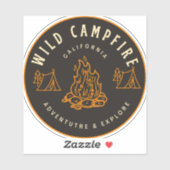 Zwart Retro Wild Campfire Circle Sticker (Vel)