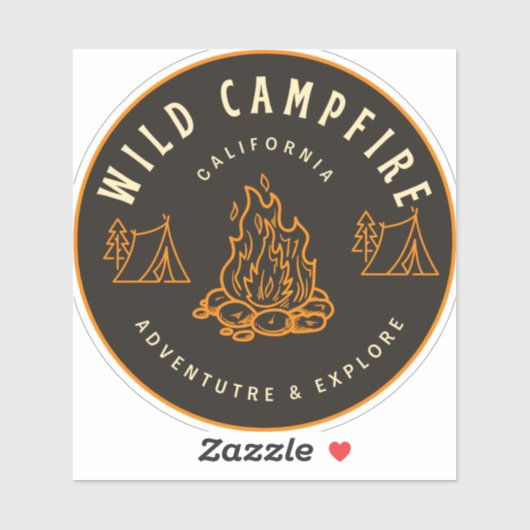 Zwart Retro Wild Campfire Circle Sticker (Vel)