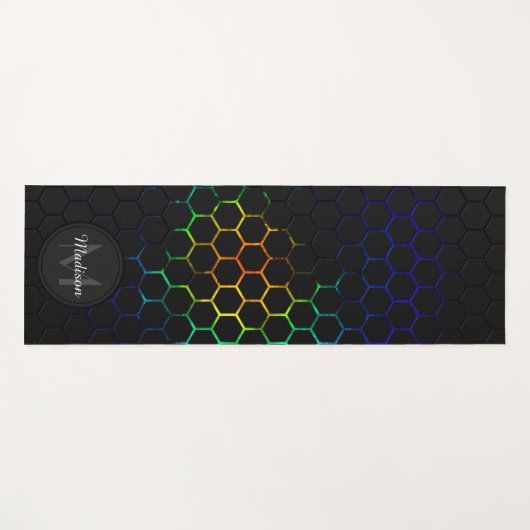 Zwart RGB-honingraatgeometriepatroon Monogram Yogamat (Voorkant (horizontaal))