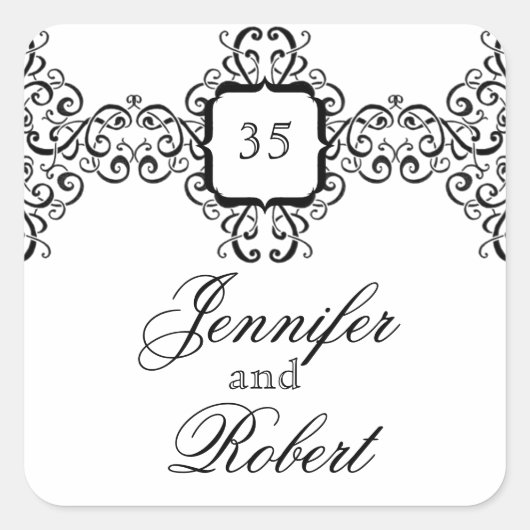 Zwart Roance Monogram Envelopsluiting Vierkante Sticker (Voorkant)