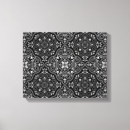 Zwart Rococo patroon bloemrijk Canvas Afdruk