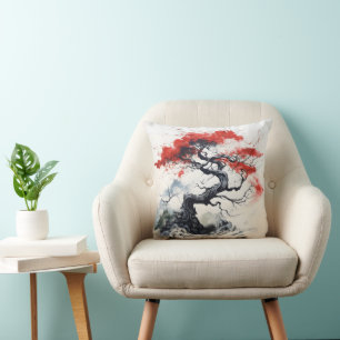 Zwart Rode Abstracte Boom Kussen