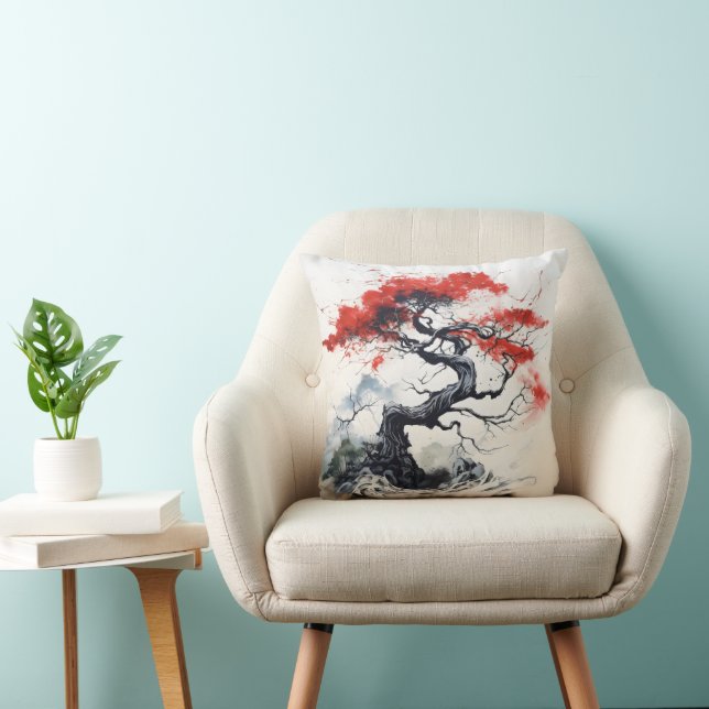 Zwart Rode Abstracte Boom Kussen (Stoel)