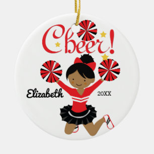 Zwart & Rode Afro-Amerikaanse Cheerleader Ornament