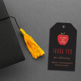 Zwart Rode Appel Afstudeerfeest Favor Gift Tag Cadeaulabel