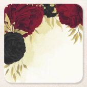 zwart rode bloemen gouden bladeren bruiloft kartonnen onderzetters (Voorkant)
