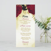 zwart rode bloemen gouden bladeren bruiloft menu (Staand voorkant)