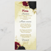 zwart rode bloemen gouden bladeren bruiloft menu (Voorkant)
