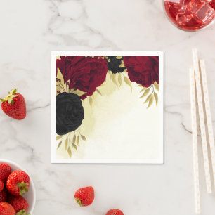 zwart rode bloemen gouden bladeren bruiloft servet