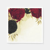 zwart rode bloemen gouden bladeren bruiloft servet (Voorkant)