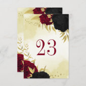 Zwart Rode Bloemen Gouden bladeren Trouwtafel numm Kaart (Voorkant / Achterkant)