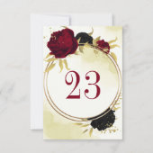 Zwart Rode Bloemen Gouden bladeren Trouwtafel numm Kaart (Voorkant)
