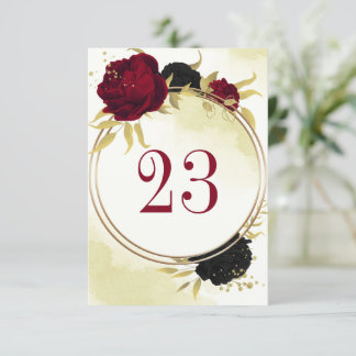 Zwart Rode Bloemen Gouden bladeren Trouwtafel numm Kaart