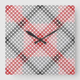 Zwart-rode bollen of gaten, vierkant met uitgelijn vierkante klok