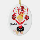 Zwart & Rode Cheer Blond Cheerleader Ornament (Rechts)