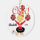 Zwart & Rode Cheer Blond Cheerleader Ornament (Links)
