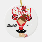 Zwart & Rode Cheer Bruine Cheerleader Ornament (Voorkant)