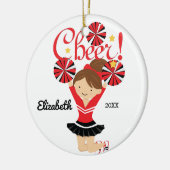 Zwart & Rode Cheer Bruine Cheerleader Ornament (Links)