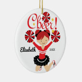Zwart & Rode Cheer Rode Haar Cheerleader Ornament (Rechts)