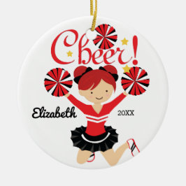Zwart & Rode Cheer Rode Haar Cheerleader Ornament