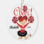 Zwart & Rode Cheer Rode Haar Cheerleader Ornament (Links)