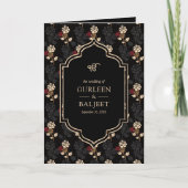 Zwart Rode Crème Ikat All in One Sikh Huwelijk (Voorkant)