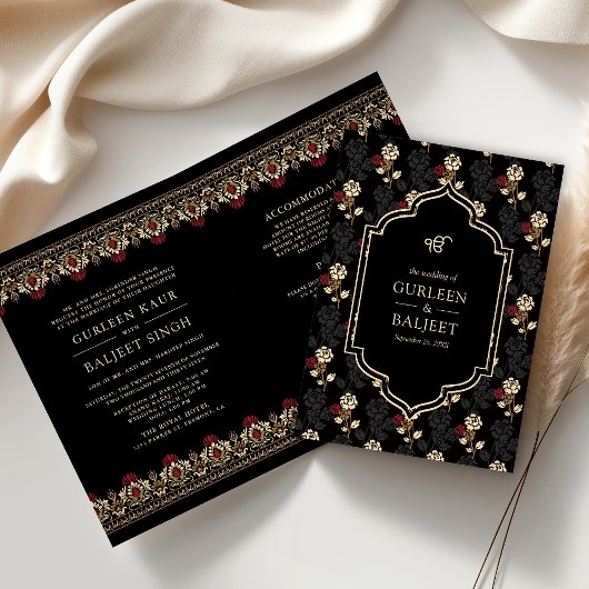 Zwart Rode Crème Ikat All in One Sikh Huwelijk