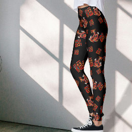 Zwart Rode Draak Chinees Nieuwjaar Lucky Symbool 福 Leggings