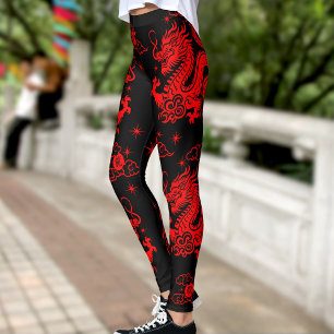 Zwart Rode Draak Chinese Maan Nieuwjaar Modern Leggings