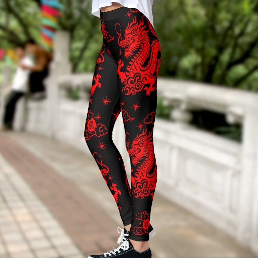 Zwart Rode Draak Chinese Maan Nieuwjaar Modern Leggings