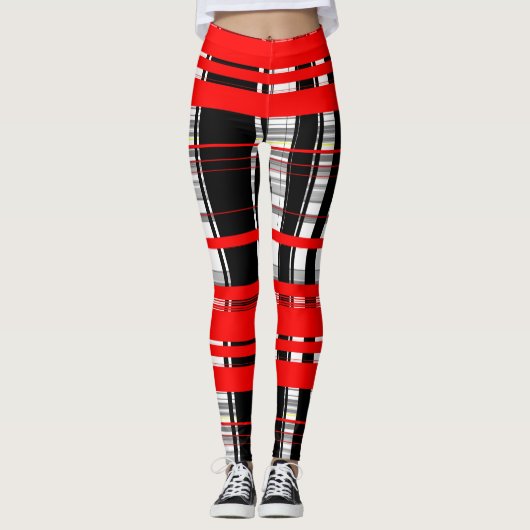 Zwart rode en witte strepen abstract leggings (Voorkant)