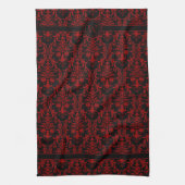 Zwart-rode Floral zwemt Damask 3 Monogram Theedoek (Verticaal)