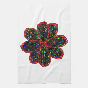 Zwart Rode Glitter Bloem Keukendoek Theedoek